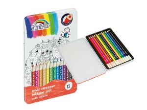 KREDKI OŁÓWKOWE FIORELLO 12 KOLORÓW MATALOWE OPAKOWANIE