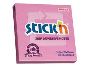 NOTES SAMOPRZYLEPNY STICK`N 76X76MM RÓŻOWY 360 STOPNI
