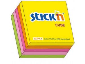 NOTES SAMOPRZYLEPNY STICK`N 51X51MM MIX NEONOWY ZIELONY, JASNORÓŻOWY, CIEMNORÓŻOWY, POMARAŃCZOWY, ŻÓŁTY