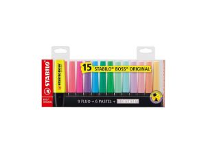 ZAKREŚLACZ STABILO BOSS MIX KOLORÓW 15SZT. PASTELOWYCH I NEONOWYCH Z PODSTAWKĄ