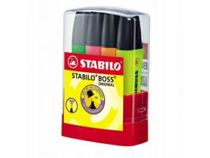 ZAKREŚLACZ STABILO BOSS MIX KOLORÓW 4 SZT. + W POJEMNIKU PLASTIKOWYM