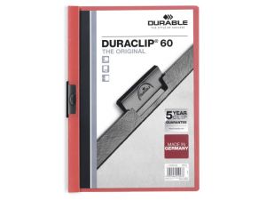 SKOROSZYT PLASTIKOWY TWARDY DURACLIP Z KLIPEM CZERWONY 60 KARTEK