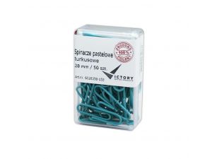 SPINACZE BIUROWE VICTORY OFFICE 28MM 50 SZT. OKRĄGŁE PASTELOWE TURKUSOWE POJEMNIK PLASTIKOWY