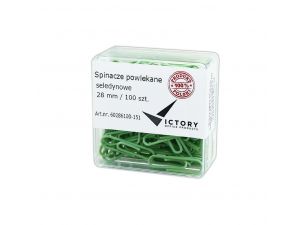 SPINACZE BIUROWE VICTORY OFFICE 28MM 100 SZT. OKRĄGŁE PASTELOWE SELEDYNOWE POJEMNIK PLASTIKOWY