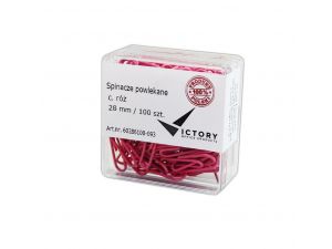 SPINACZE BIUROWE VICTORY OFFICE 28MM 100 SZT. OKRĄGŁE PASTELOWE RÓŻOWE POJEMNIK PLASTIKOWY