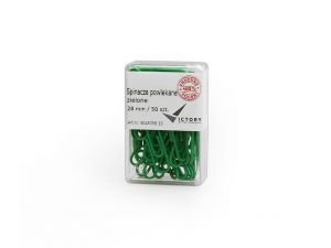 SPINACZE BIUROWE VICTORY OFFICE 28MM 50 SZT. OKRĄGŁE POWLEKANE ZIELONE POJEMNIK PLASTIKOWY