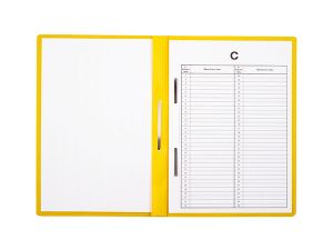 SKOROSZYT PLASTIKOWY TWARDY Z PERFORACJĄ BIURFOL NA AKTA OSOBOWE ŻÓŁTY 10 SZT