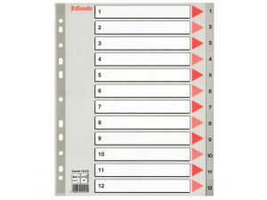 PRZEKŁADKI PLASTIKOWE ESSELTE A4 MAXI 1-12 SZARE