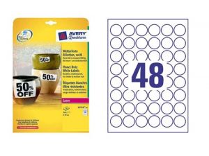 ETYKIETA AVERY ZWECKFORM L4716 POLIESTROWA ŚREDNICA 30MM TRWAŁA 20 ARKUSZY