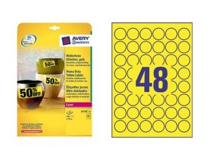 ETYKIETA AVERY ZWECKFORM L6128 POLIESTROWA ŚREDNICA 30MM TRWAŁA ŻÓŁTA 20 ARKUSZY