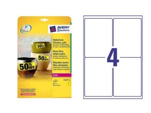 ETYKIETA AVERY ZWECKFORM 6127 POLIESTROWA 99,1X139MM ŻÓŁTA TRWAŁA 20 ARKUSZY