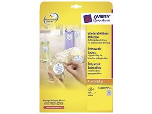ETYKIETA AVERY ZWECKFORM L6019 USUWALNA ŚREDNICA 10MM 25 ARKUSZY