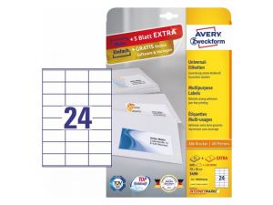 ETYKIETA AVERY ZWECKFORM 3490 70X36MM 25 ARKUSZY