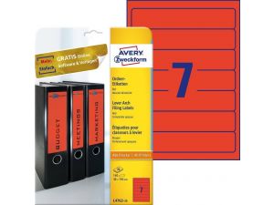 ETYKIETA AVERY ZWECKFORM L4762 38,X192MM NA SEGREGATOR CZERWONA 20 ARKUSZY