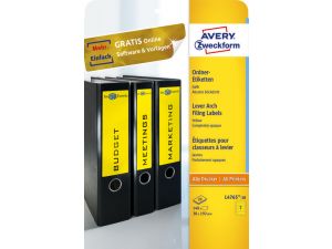 ETYKIETA AVERY ZWECKFORM L4765 38,X192MM NA SEGREGATOR ŻÓŁTA 20 ARKUSZY