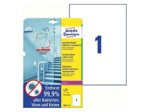 ETYKIETA AVERY ZWECKFORM L8011 210X297MM PRZEZROCZYSTA 10 ARKUSZY ANTYDROBNOUSTROJOWA