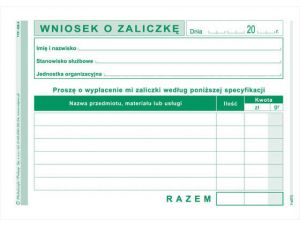 D WNIOSEK O ZALICZKĘ A6 408-5 DRUK