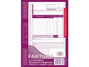 D FAKTURA A5 2SKŁ.ZWOL.VAT.202-3E PION. DLA ZWOLNIONYCH OPODMIOTOWO Z PODATKU