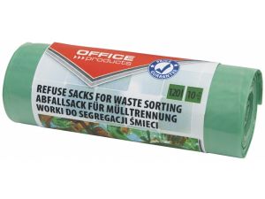 WORKI NA ŚMIECI 120L DOMOWE OFFICE PRODUCTS 10 SZT. LDPE DO SEGREGACJI SZKŁA MOCNE ZIELONE