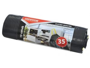WORKI NA ŚMIECI 35L DOMOWE Z TAŚMĄ OFFICE PRODUCTS 15SZT. SUPER MOCNE CZARNE