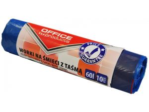 WORKI NA ŚMIECI 60L Z TAŚMĄ OFFICE PRODUCTS PREMIUM (LDHD) 10SZT. NIEBIESKIE